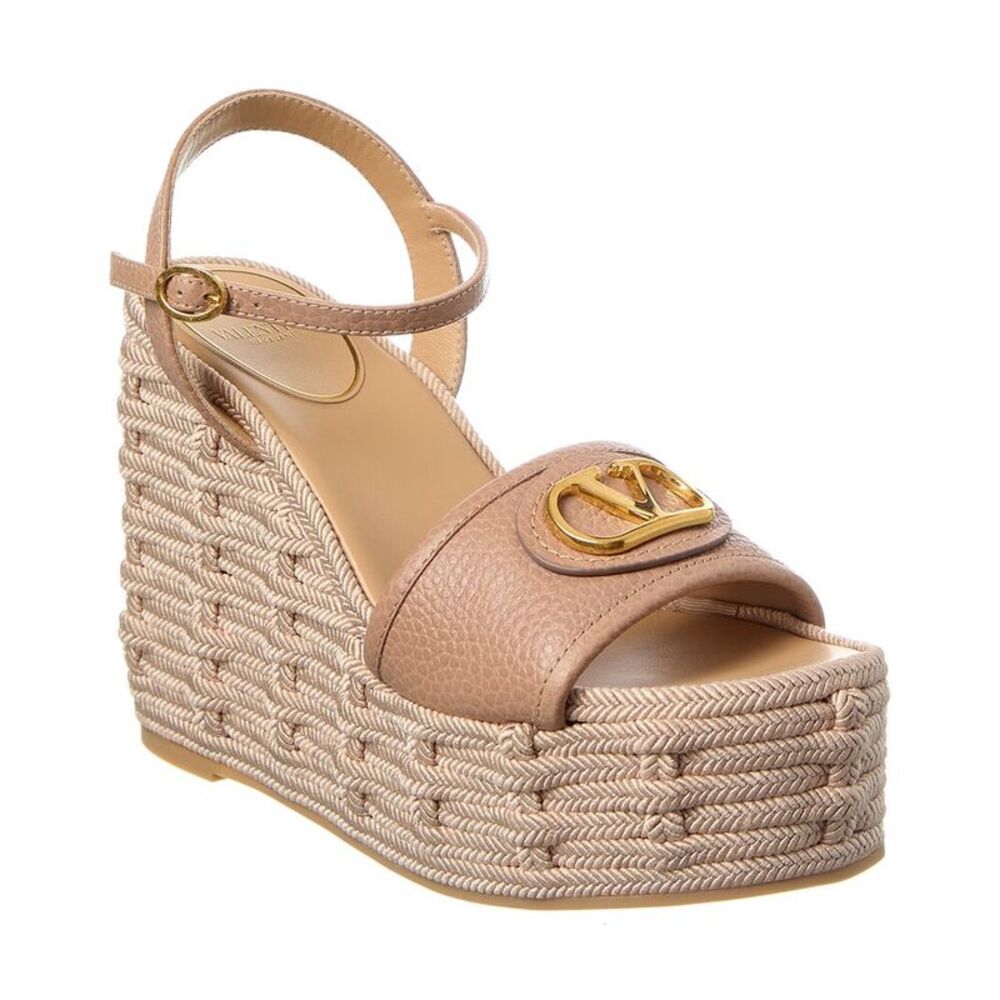 Valentino Vlogo Signature 120 Grainy Leather Wedge Sandal, Pink